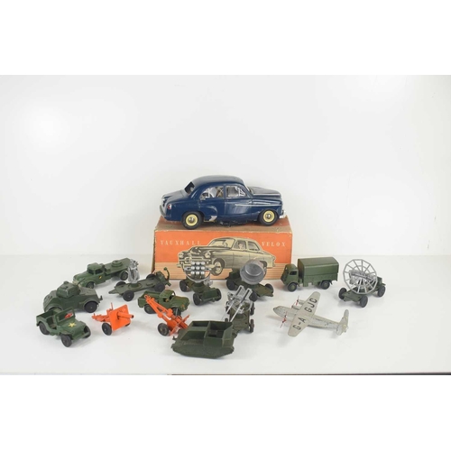 293 - A group of vintage diecast vehicles to include Dinky army trucks, Lone Star jeep, Lone Star fighting... 