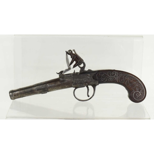 3 - A flintlock boxlock pocket pistol by Barber, London, circa 1780, with turn off cannon barrel measuri... 