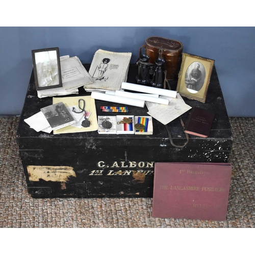 32 - A collection of WWI medals and ephemera awarded to Sergeant G W Albon, Lancashire Fusiliers, 893, co... 