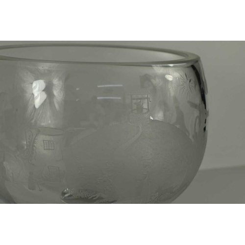 428 - Joyce Garlands of Caithness crystal bowl, engraved with illustrations of nursery rhymes including Hu... 