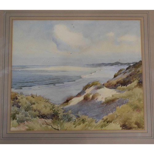 464 - Three 20th century watercolours: Trevor Perkins, winter landscape, 12 by 29cm, W B Thomas, beach sce... 