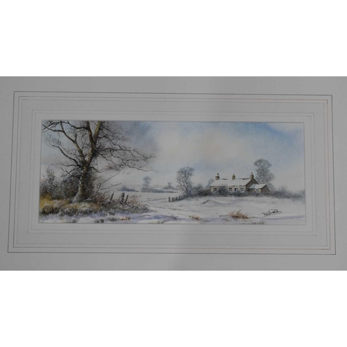 464 - Three 20th century watercolours: Trevor Perkins, winter landscape, 12 by 29cm, W B Thomas, beach sce... 