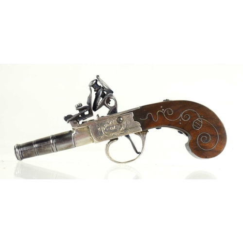 6 - An 18th century flintlock boxlock miniature pocket pistol by Nock of London, steel screw off cannon ... 