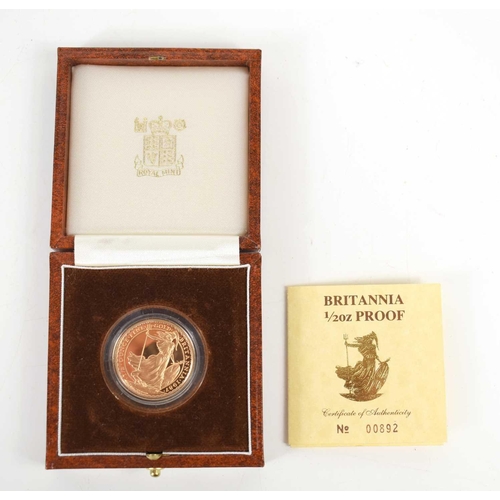 61 - A Queen Elizabeth II 1/2oz Britannia gold proof coin, limited edition, with original case and certif... 