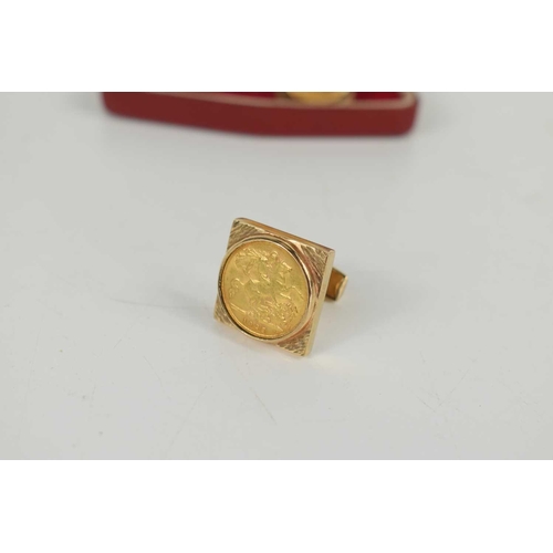 73 - Two George V gold half sovereigns, both dated 1925, mounted in 9ct gold square set cufflinks with hi... 