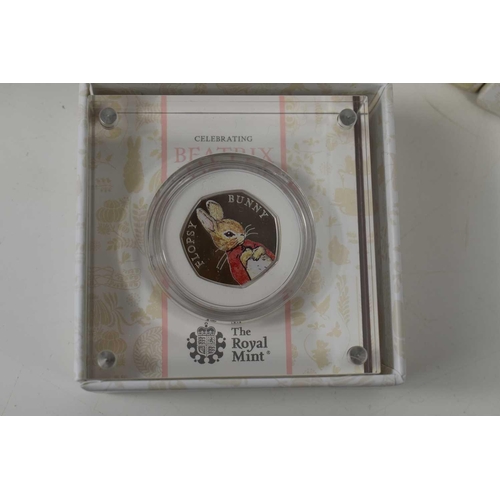 89 - Seven Royal Mint silver proof Beatrix Potter fifty pence coins, to include Benjamin Bunny, Jemima Pu... 