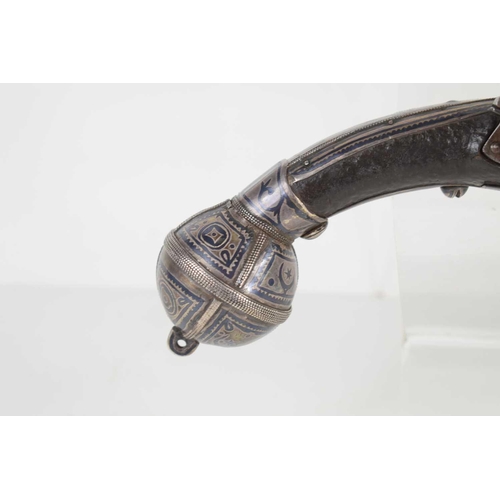 9 - A 19th century Turkish flintlock pistol, the steel barrel overlaid with decorated silvered panels, w... 