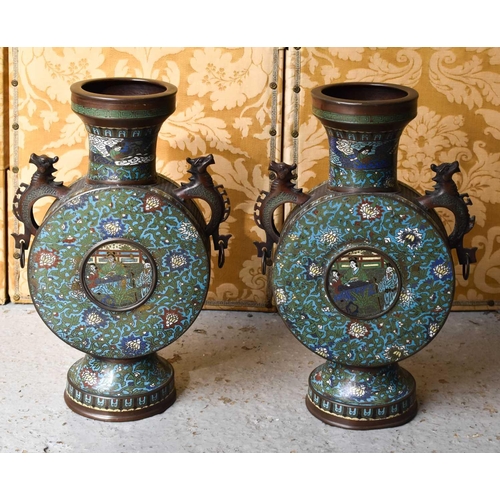 115 - A pair of large and impressive Chinese cloisonne bronze metal moon flasks, modelled with dog of fo h... 