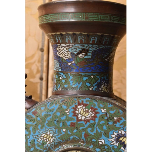 115 - A pair of large and impressive Chinese cloisonne bronze metal moon flasks, modelled with dog of fo h... 