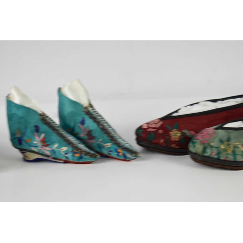 192 - A selection of 19th century Chinese footwear, each handmade and embroidered, including a pair of lot... 