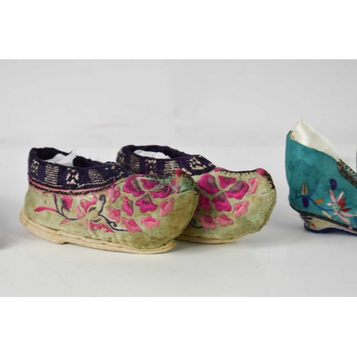 192 - A selection of 19th century Chinese footwear, each handmade and embroidered, including a pair of lot... 