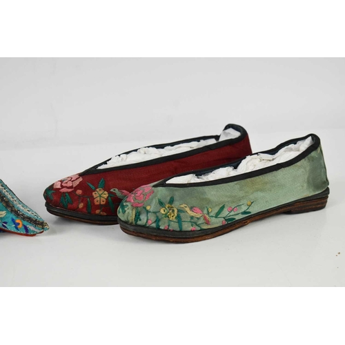 192 - A selection of 19th century Chinese footwear, each handmade and embroidered, including a pair of lot... 