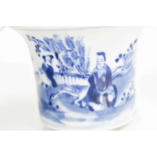 28 - A pair of 19th century Chinese blue and white brush washes, one depicting two figures with a goose, ... 