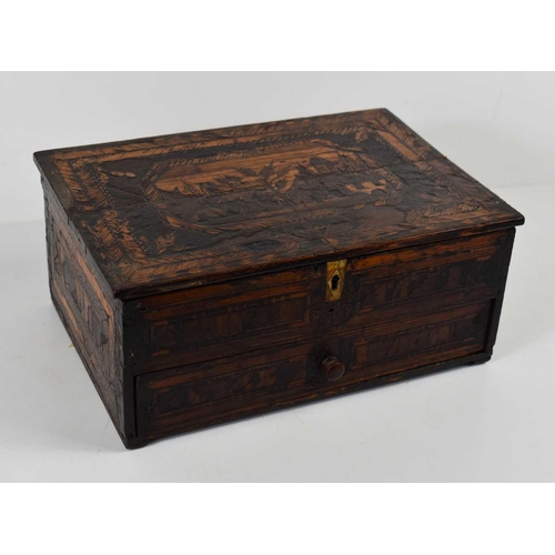 332 - An early 19th century split and coloured straw work box, possibly French prisoner of war, the top of... 