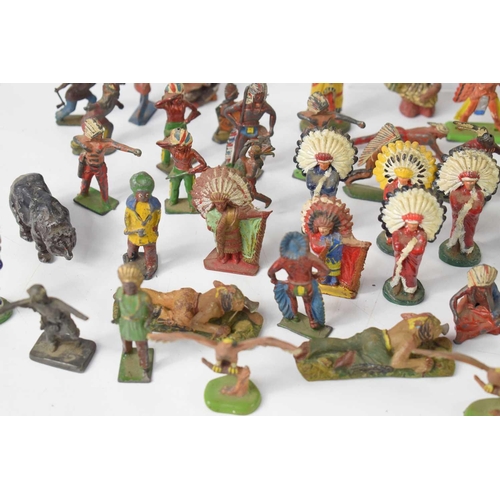 372 - A collection of diecast, lead and composition Native American figures and animals to include example... 