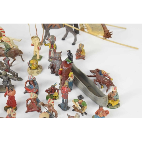 372 - A collection of diecast, lead and composition Native American figures and animals to include example... 