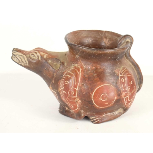 382 - A Pre-Columbian cermaic vessel, in the form of an animal, possibly a dog, the vessel decorated with ... 