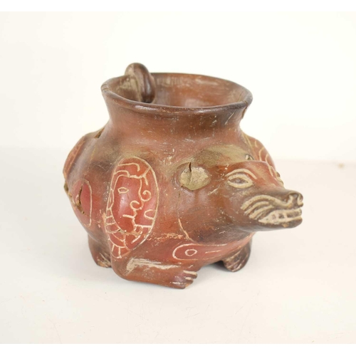 382 - A Pre-Columbian cermaic vessel, in the form of an animal, possibly a dog, the vessel decorated with ... 