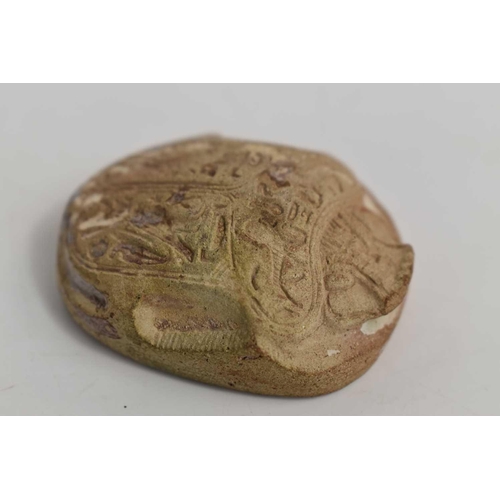 415 - An antique Egyptian stone carved scarab beetle, the base carved with six lines of hieroglyphs, 4cm b... 