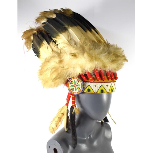 420 - A 20th century Native American war bonnet with thirty-one Golden eagle feathers, the bonnet decorate... 