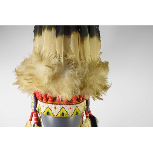 420 - A 20th century Native American war bonnet with thirty-one Golden eagle feathers, the bonnet decorate... 