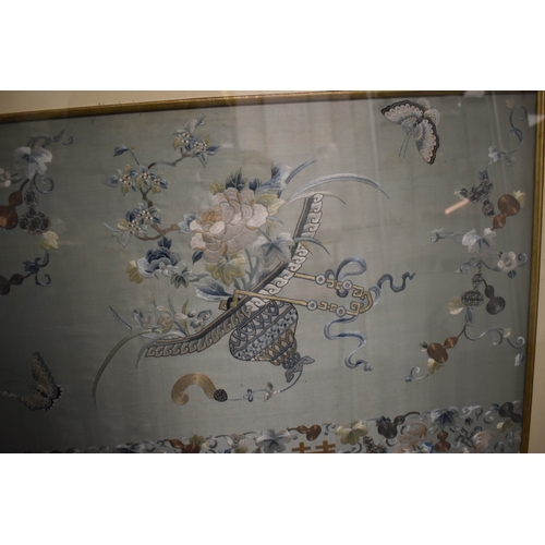 194A - A large & impressive 19th century embroidered Chinese silk wedding banner, with double shang hsi cha... 