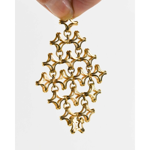 110 - A 9ct gold pendant, composed of sixteen cross form openwork links, to form a diamond shape, 7g.