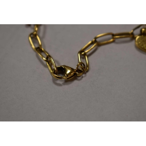 168 - An 18ct gold bracelet composed of elongated oval links, and having a heart charm, 11.46g. The piece ... 