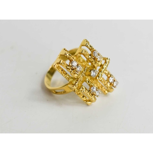 17 - An 18ct gold and diamond brutalist ring, set with nine brilliant cut diamonds, size P, 8.5g. 2.5 by ... 