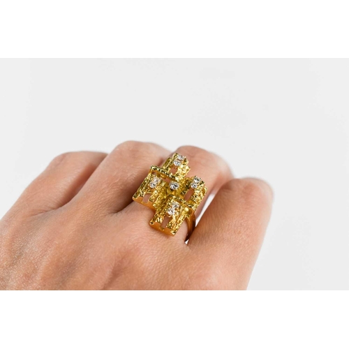 17 - An 18ct gold and diamond brutalist ring, set with nine brilliant cut diamonds, size P, 8.5g. 2.5 by ... 