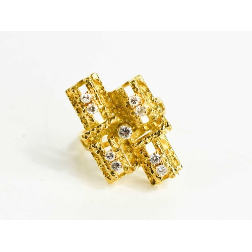 17 - An 18ct gold and diamond brutalist ring, set with nine brilliant cut diamonds, size P, 8.5g. 2.5 by ... 