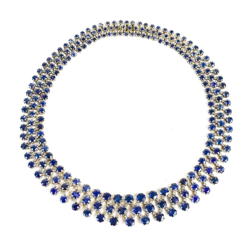 187 - A stunning 18ct white gold, sapphire, and diamond résille collar necklace by Pragnell, showcasing 89... 