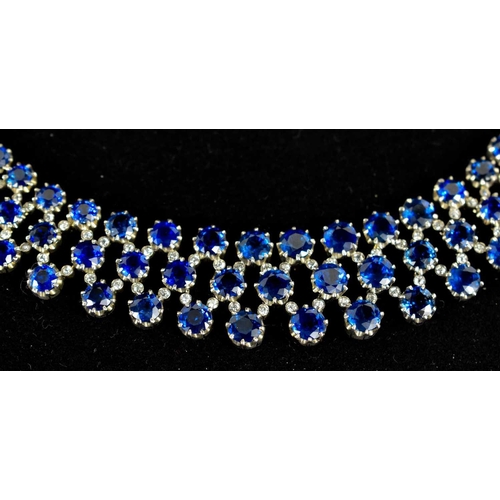 187 - A stunning 18ct white gold, sapphire, and diamond résille collar necklace by Pragnell, showcasing 89... 