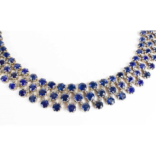 187 - A stunning 18ct white gold, sapphire, and diamond résille collar necklace by Pragnell, showcasing 89... 