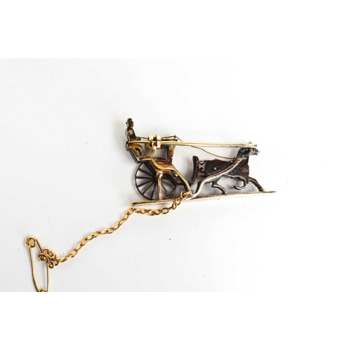 22 - A charming 19th century diamond gold, platinum and enamel brooch, in the form of coach and horse, th... 