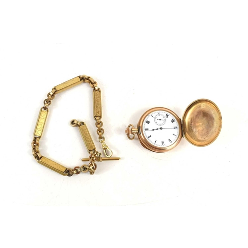 254 - A gold plated Waltham full hunter pocket watch, Roman Numerals, white enamel dial, together with a g... 