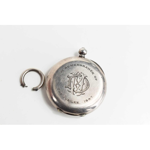 259 - A silver half hunter pocket watch, with Jubilee inscription verso ' In Rememberance if The Jubilee 1... 