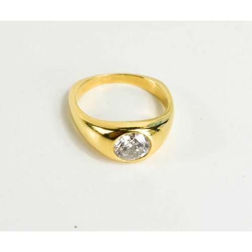 26 - An 18ct gold and diamond solitare ring, the diamond approximately 1 1/4ct, in a rub over setting, si... 