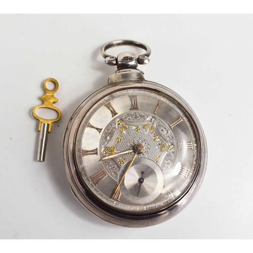 260 - A large 19th century pocket watch, with silvered and silver gilt Roman numeral dial, with subsidiary... 