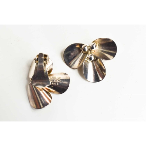 29 - Neils Erik From pair of sterling silver clip on earings in the form of flowerheads, 3cm wide. [Danis... 