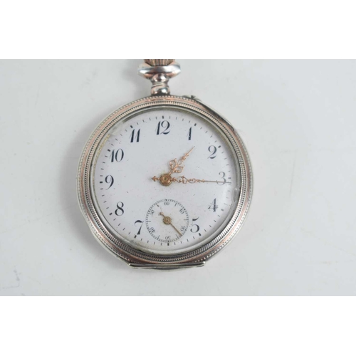 296 - A 19th century silver pocket watch, with arabid dial and subsidiary seconds, vacant sheild engraved ... 