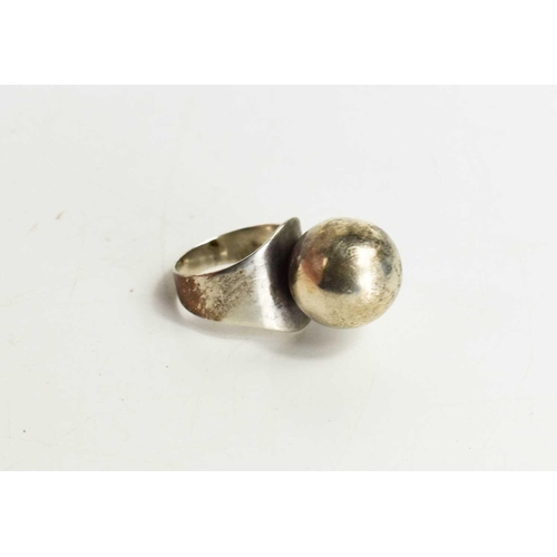 30 - A Carl Ove Frydensberg silver dress ring, the flared band set with a single silver ball, marked COF ... 