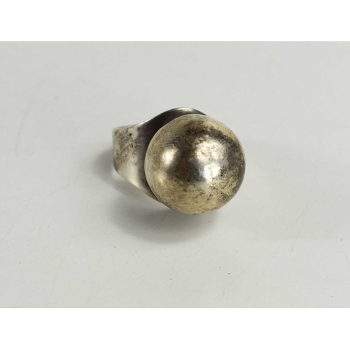 30 - A Carl Ove Frydensberg silver dress ring, the flared band set with a single silver ball, marked COF ... 