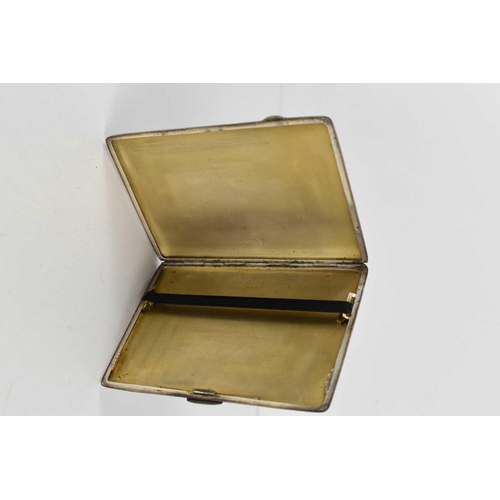 304 - A silver cigarette case, with engine turned decoration, monogram engraved, M H Meyer Ltd, Birmingham... 