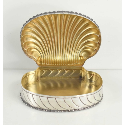 316 - A Victorian silver trinket / jewellery box of scallop shell form, with silver gilt interior, hallmar... 