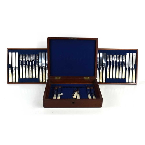 331 - A near cased set of Victorian silver fruit knives and forks with mother of pearl handles, hallmarked... 