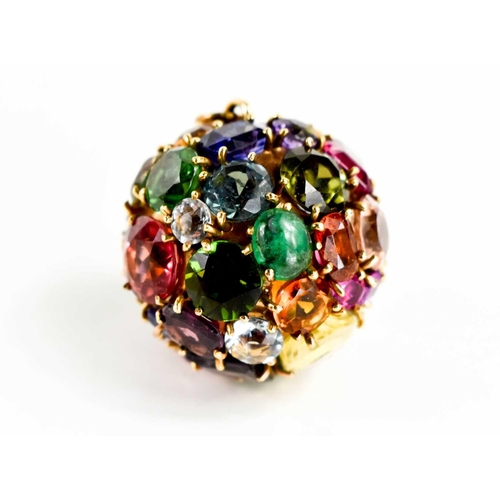 4 - A large and impressive multi-gem set ball pendant, the numerous cut stones including sapphires, rubi... 