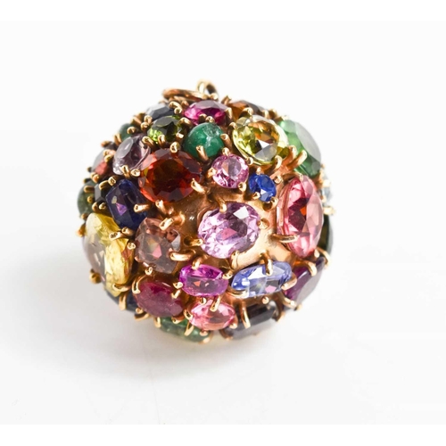 4 - A large and impressive multi-gem set ball pendant, the numerous cut stones including sapphires, rubi... 