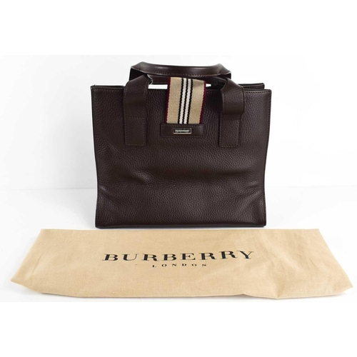 59 - A Burberry dark brown leather tote handbag, with magnetic clasp, and the original dust bag.