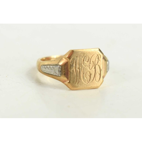 63 - A 9ct gold signet ring, engraved with initials WB, 4g.size O,